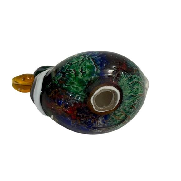 Glass Multicolor Green Blue Duck Paperweight Figurine 4" x 3" - Picture 7 of 7